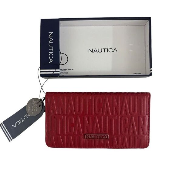 Nautica Red Slim Clutch Credit Card Holder Woman’s Wallet NEW - Picture 2 of 13